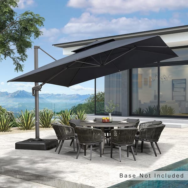 PURPLE LEAF 12 ft. Square Double Top Aluminum Rotation Outdoor Cantilever Patio Umbrella in Dark Gray