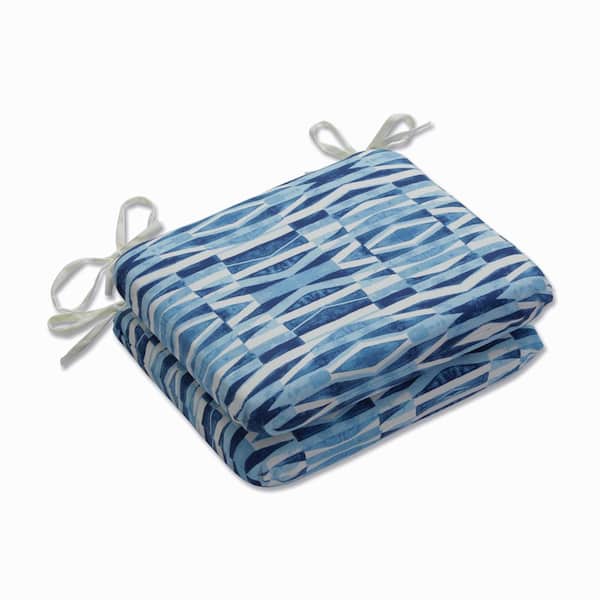 Pillow Perfect Geometric 18.5 in. x 15.5 in. Outdoor Dining Chair Cushion in Blue/Off-White (Set of 2)