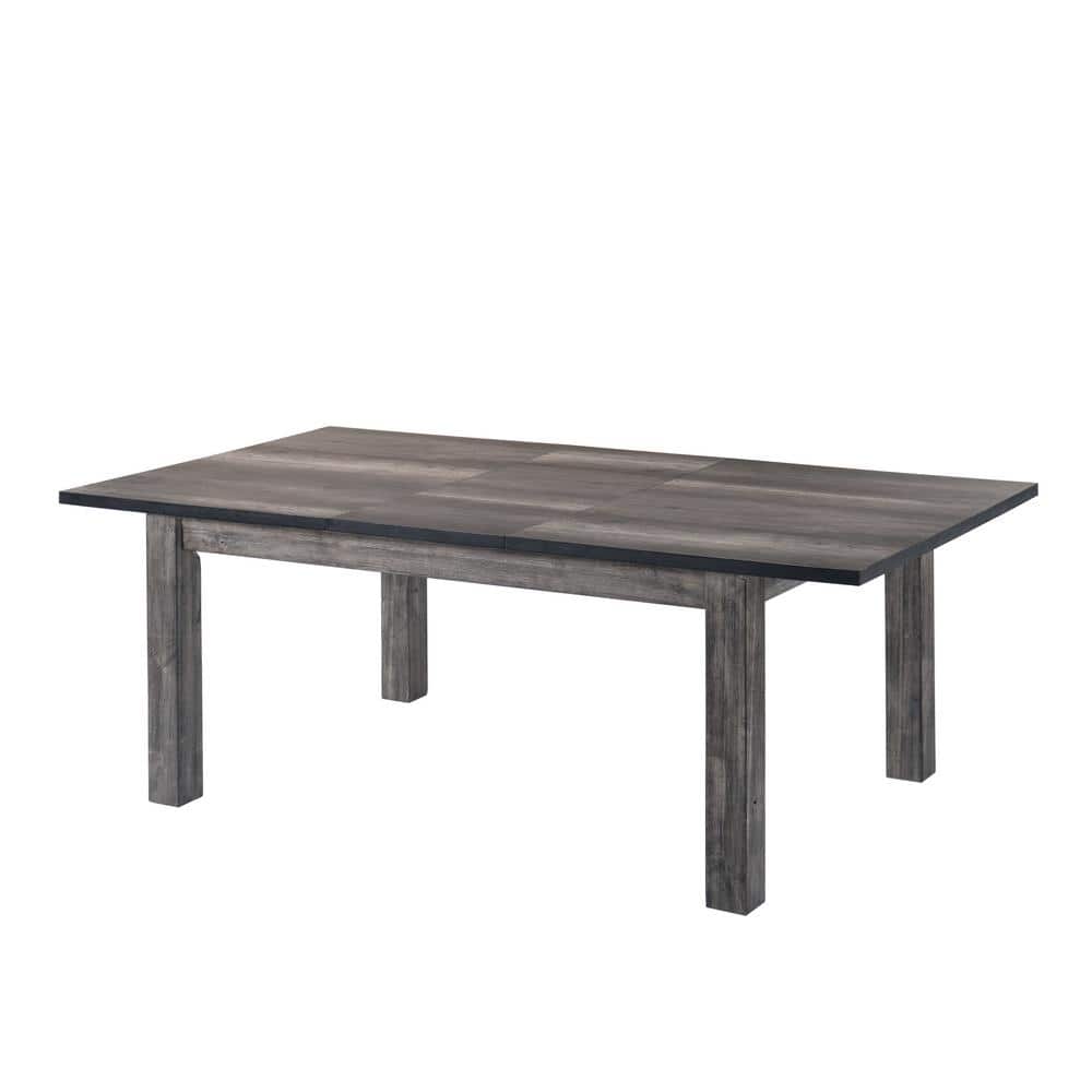 Grayson Rustic Farmhouse 7PC Dining Set with Gray Oak Finish and Black Faux Leather Chairs