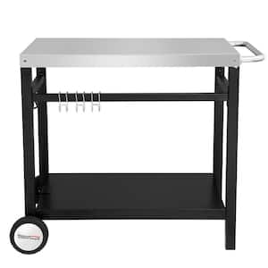 Double Shelf Movable Dining Cart Work Table with Handle Outdoor Kitchen Prep Trolley Storage
