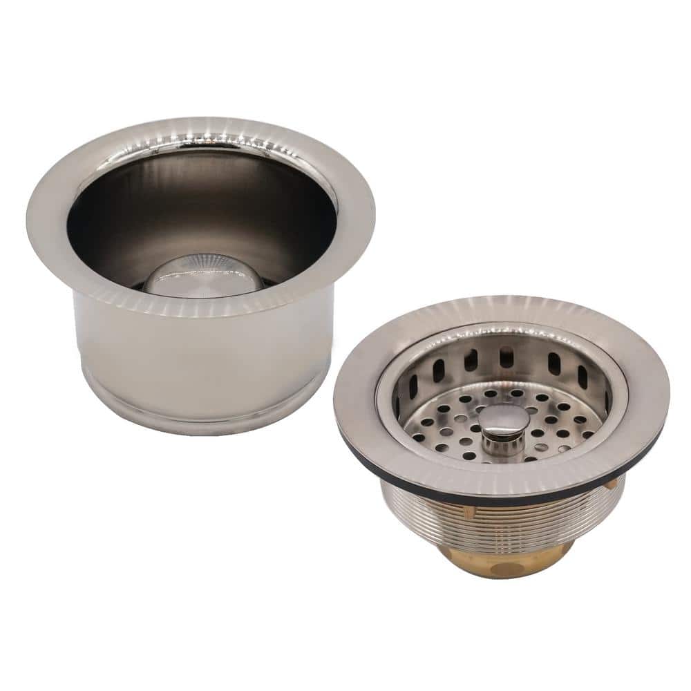 COMBO PACK 3-1/2 in. Post Style Kitchen Sink Strainer and Extra-Deep Collar Disposal Flange/Stopper, Satin Nickel price history on PriceWatchPro