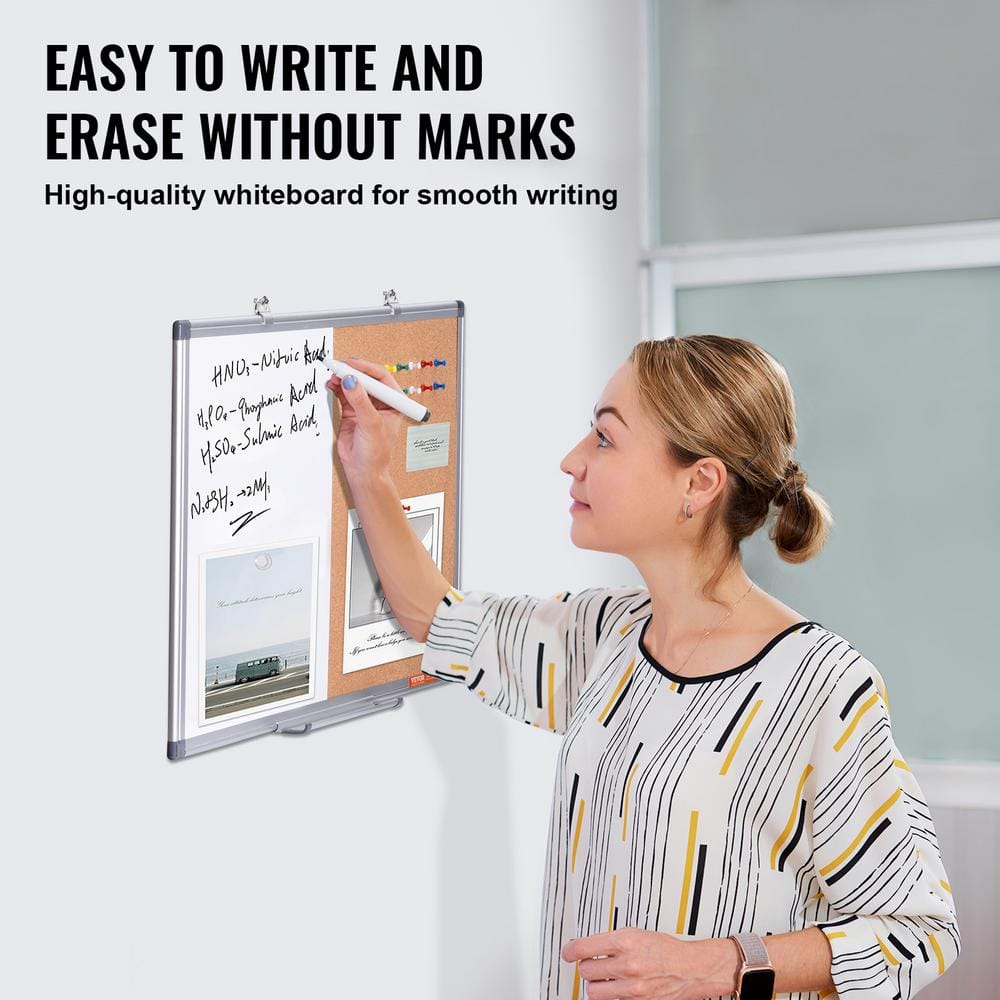 24" x 18" White Magnetic Dry Erase and Cork Board Combo with Aluminum Frame