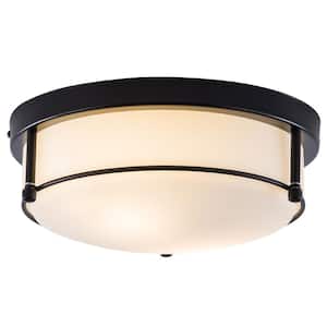 11.81 in. 2-Light Modern Round Black Flush Mount Ceiling Light with Glass Shade for Bedroom Kitchen Hallway