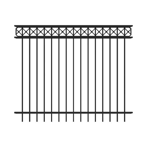 Highland 5 ft. x 6 ft. Black Decorative Flat Top Aluminum Fence Panel