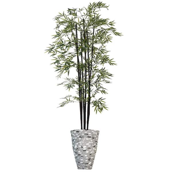 VINTAGE HOME Artificial Faux Real Touch 7.09 ft. Tall Bamboo Tree with Fiberstone Planter