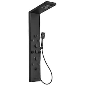 5-in-One 8-Jet Shower Panel Tower System With Rainfall Waterfall Shower Head,and Massage Body Jets in Matte Black