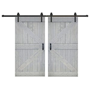 K Series 84 in. x 84 in. Willow Gray Finished DIY Solid Wood Double Sliding Barn Door with Hardware Kit