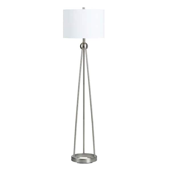 61 in. Brushed Modern Standard Floor Lamp with White Linen Shade