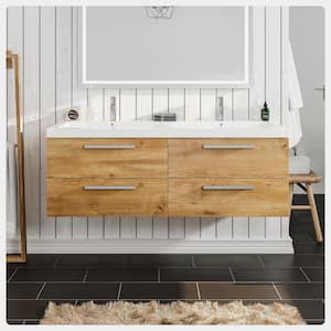 Surf 57 in. W x 20 in. D x 21.5 in. H Bathroom Vanity in Natural Oak with White Acrylic Top with White Sink