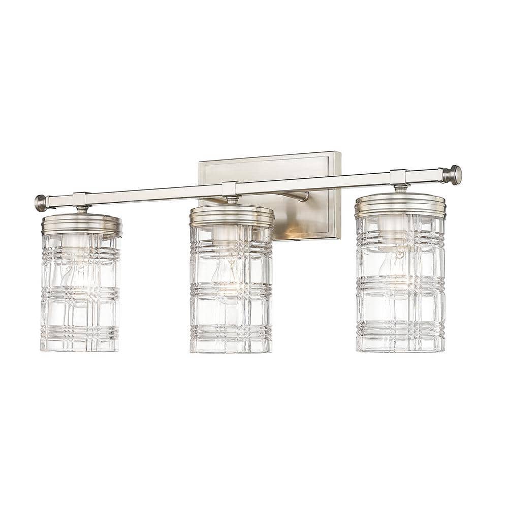 Archer 25 in. 3-Light Brushed Nickel Vanity-Light with Clear Glass Shade