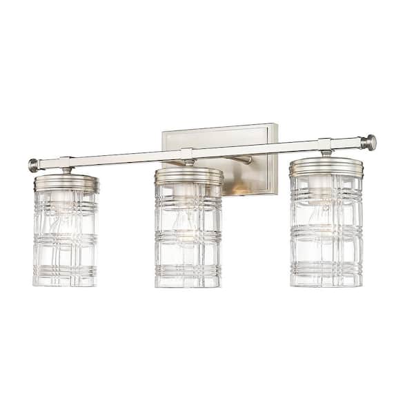 Unbranded Archer 25 in. 3-Light Brushed Nickel Vanity-Light with Clear Glass Shade