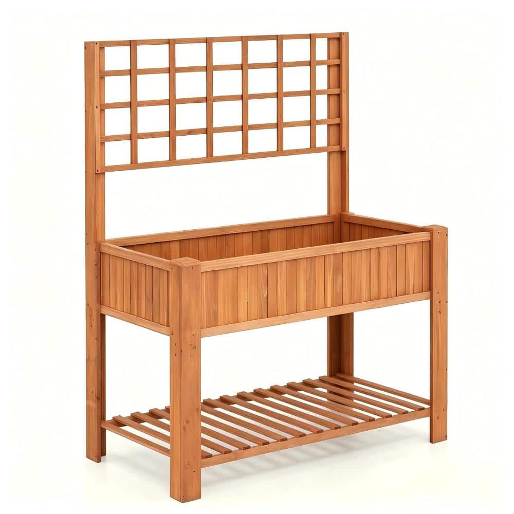 45 in. Rectangular Fir Wood Raised Garden Bed with Trellis and Storage Shelf price history on PriceWatchPro
