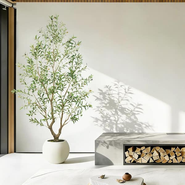 Vitalismo 8 ft. Artificial Olive Tree w/ White Planter Artificial