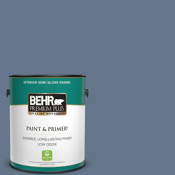 BEHR PREMIUM PLUS 1 gal. #BXC-75 Saltbox Blue Semi-Gloss Enamel Low Odor Interior Paint & Primer