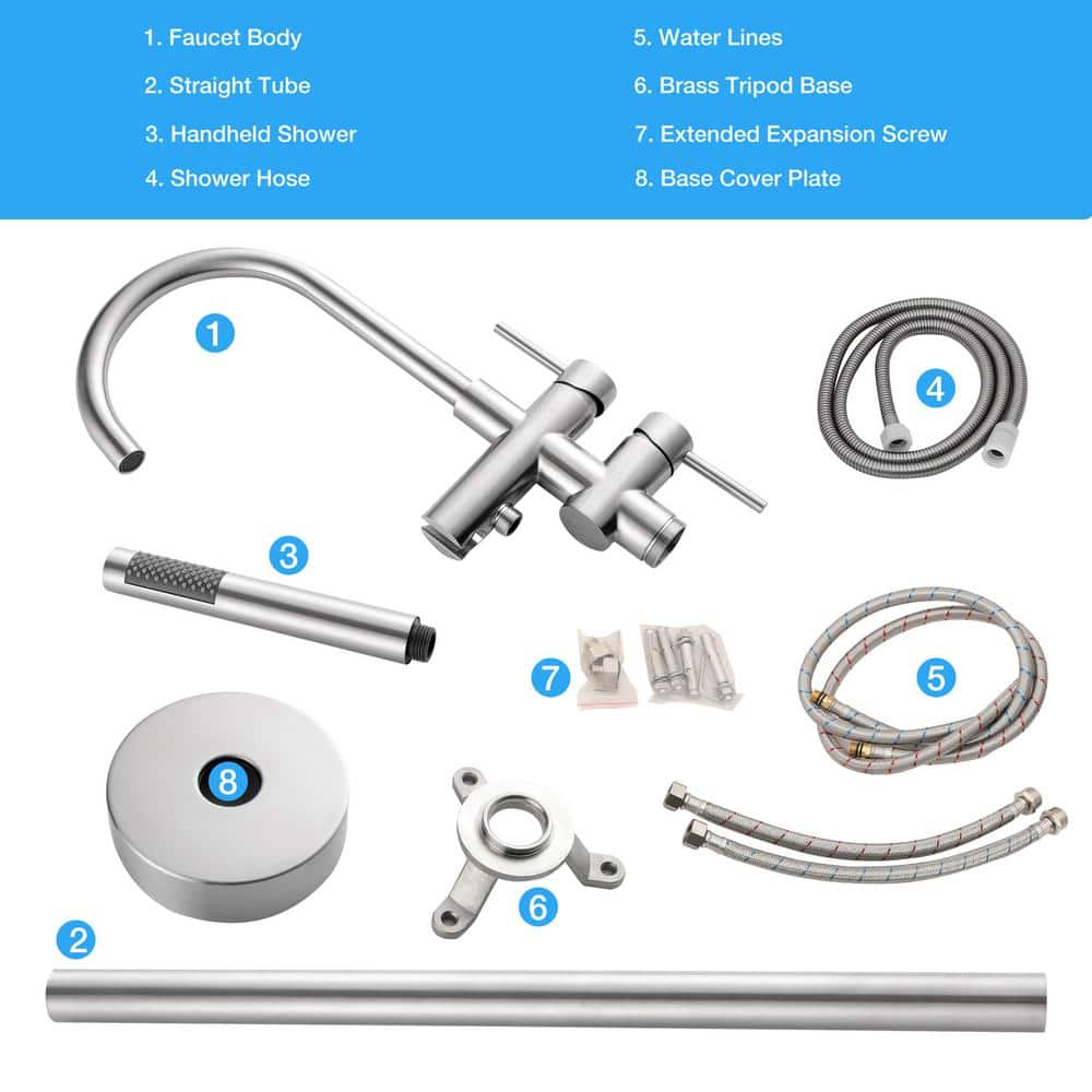 Brushed Nickel Freestanding Tub Filler with Hand Shower