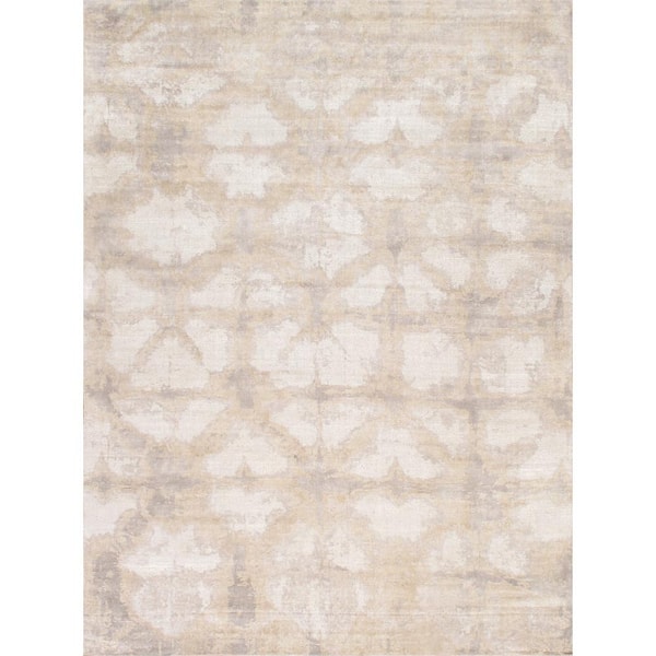 Shibori Ivory/Light Gold 9 ft. x 12 ft. Geometric Bamboo Silk and Wool Area Rug