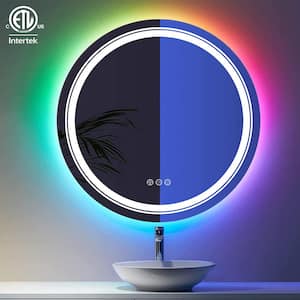 36 in. W x 36 in. H Round Frameless High-quality 192 LEDs/m RGB LED Anti-Fog Tempered Glass Wall Bathroom Vanity Mirror