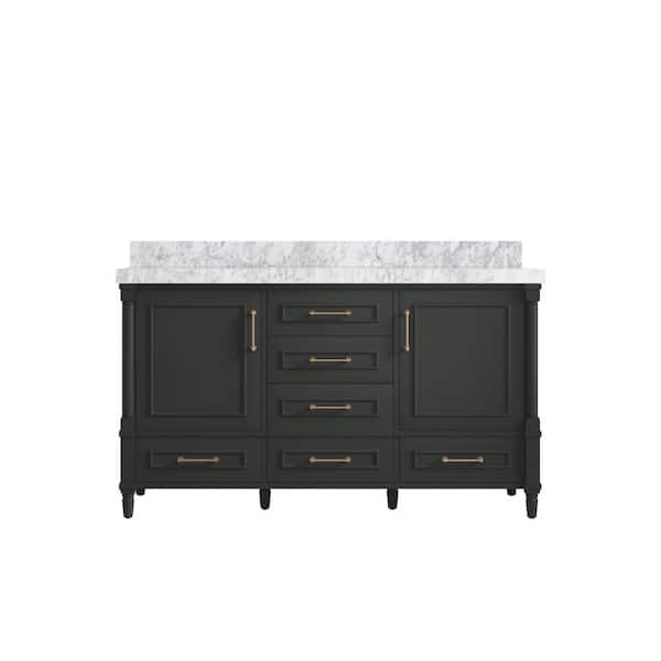 Willow Collections Hudson 60 in. Single Sink Freestanding Black Top Bath Vanity with Carrara Marble Top