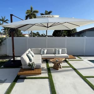 12 ft. Square All-aluminum 360-Degree Rotation Wood pattern Cantilever Offset Outdoor Patio Umbrella in Cream