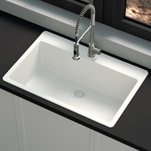 Stonehaven 33 in. Drop-In Single Bowl White Ice Granite Composite Kitchen Sink with White Strainer
