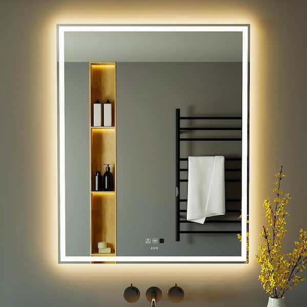 KWW 32 in. W x 40 in. H Large Rectangular Frameless Anti-Fog Wall Bathroom Vanity Mirror in Silver