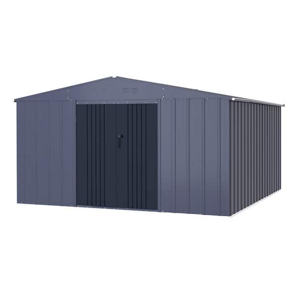 VEIKOUS 10 ft. W x 10 ft. D Outdoor Metal Storage Shed in Gray (100 sq. ft.)