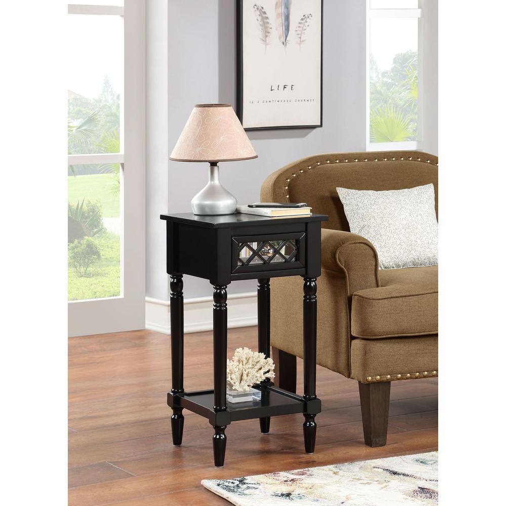 French Country Khloe Deluxe Black Wood and Metal 1-Drawer Accent Table
