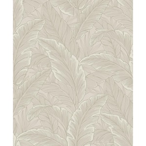 57.5 sq. ft. Crema Gulf Tropical Leaves Unpasted Nonwoven Paper Wallpaper Roll