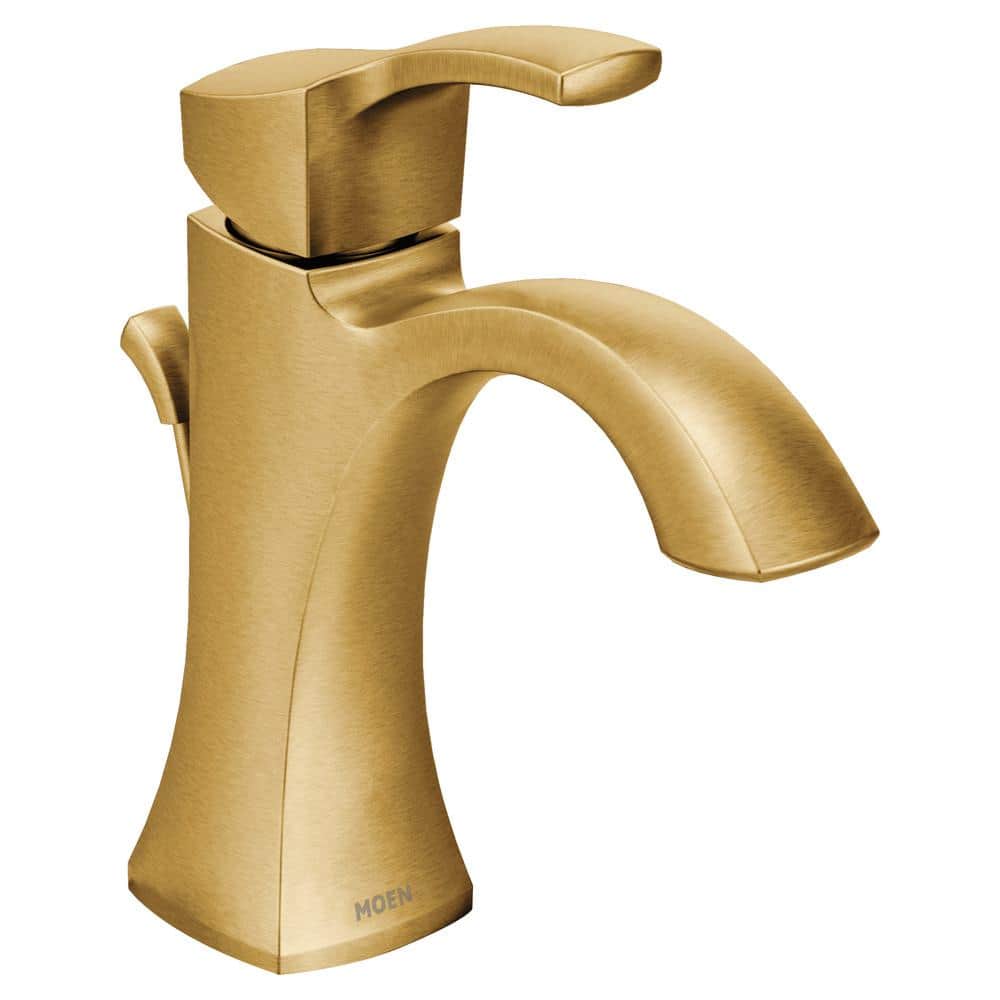 Brushed Gold Moen S6981BG Flara One-Handle Single Hole Bathroom Faucet with Drain Assembly