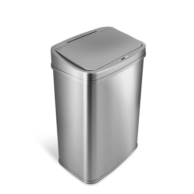 NINESTARS 13 Gal. Silver Stainless Steel Rectangular Shape Motion Sensor Trash Can