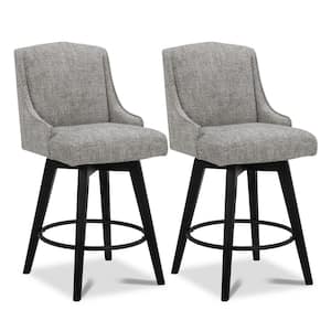 Sean 26 in. Pebble Gray High Back Solid Wood Frame Swivel Counter Height Bar Stool with Fabric Seat (Set of 2)