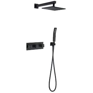 Rainfull Double Handles 1-Spray Square Shower Faucet 1.8 GPM with Easy to Install Pressure Balance Valve in Matte Black