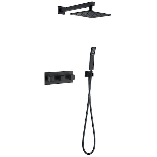 Fapully Rainfull Double Handles 1-Spray Square Shower Faucet 1.8 GPM with Easy to Install Pressure Balance Valve in Matte Black