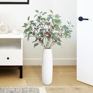 38 in. Frosted Green Artificial Ficus Leaf Stem Plant Greenery Foliage Spray Branch with Red Berries (Set of 4)