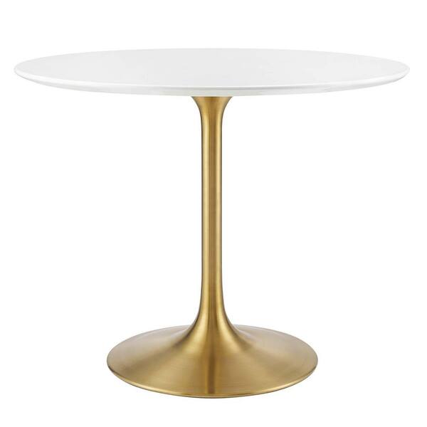 MODWAY Lippa Round Modern Gold White Wood 36 in. Pedestal Dining Table with Seating capacity of 2