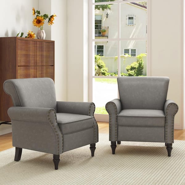 Reviews for Uixe Gray PU Leather Nailhead Trim Upholstered Accent