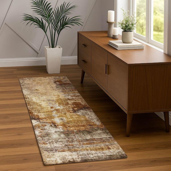 Chantille Machine Washable Indoor/Outdoor Abstract ACN2300 Walnut 2 ft. 3 in. x 7 ft. 6 in. Runner Rug