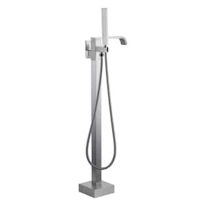 Single Handle Floor Mounted Freestanding Tub Filler with Diverter and Handshower in Brushed Nickel