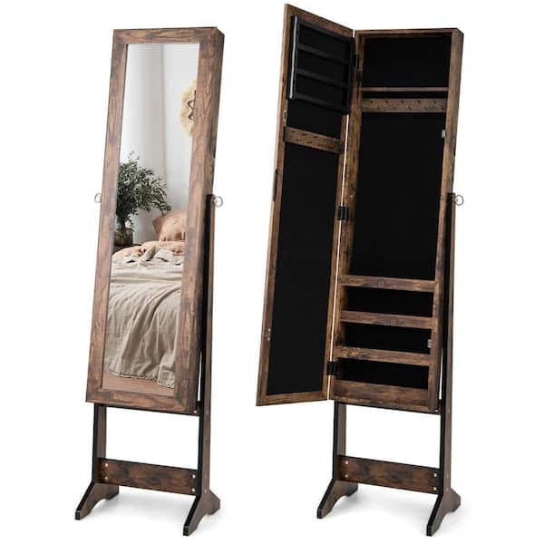 Costway Jewelry Brown Mirrored Cabinet Armoire Organizer Storage Jewelry Box