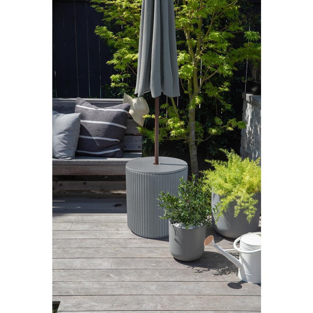 Gray Concrete-Composite Outdoor Umbrella Side Table