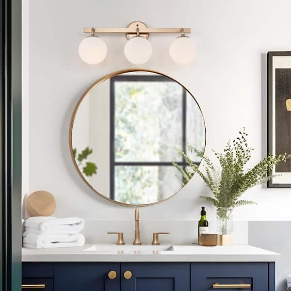 Gold Globe Bathroom Vanity Light Bar, 23.6 in. 3-Light Modern Powder Room Wall Sconce Light with Frosted Glass Shades