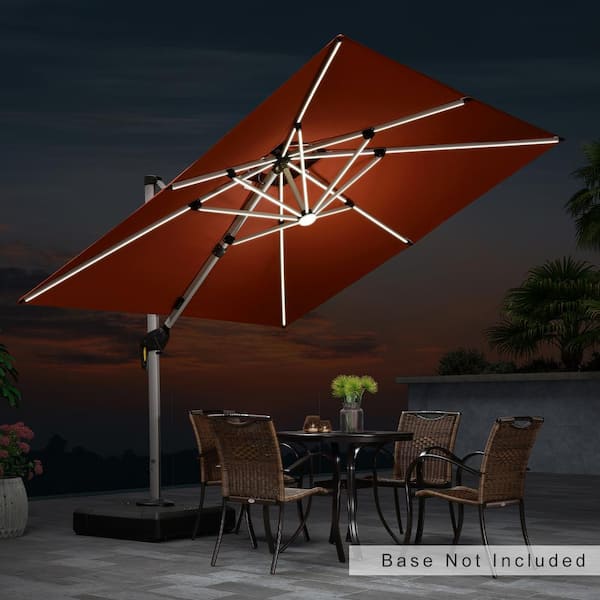 PURPLE LEAF 9 ft. Square Solar Powered LED Patio Umbrella Outdoor Cantilever Umbrella Heavy-Duty Sun Umbrella in Brick Red