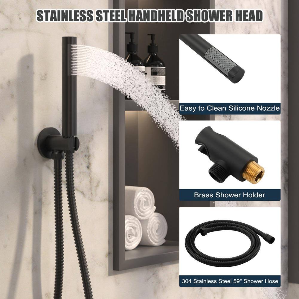 Matte Black Wall Mounted Rain Shower System with Handheld