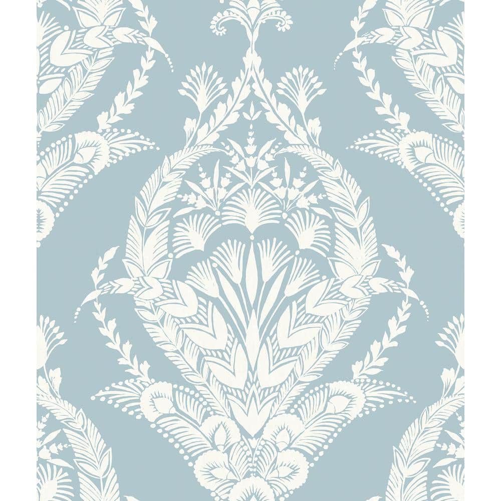 Arlie Light Blue Botanical Damask Non-Woven Wallpaper Roll