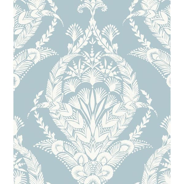 A-Street Prints Arlie Blue Light Blue Botanical Damask Matte Non Woven Wallpaper Sample