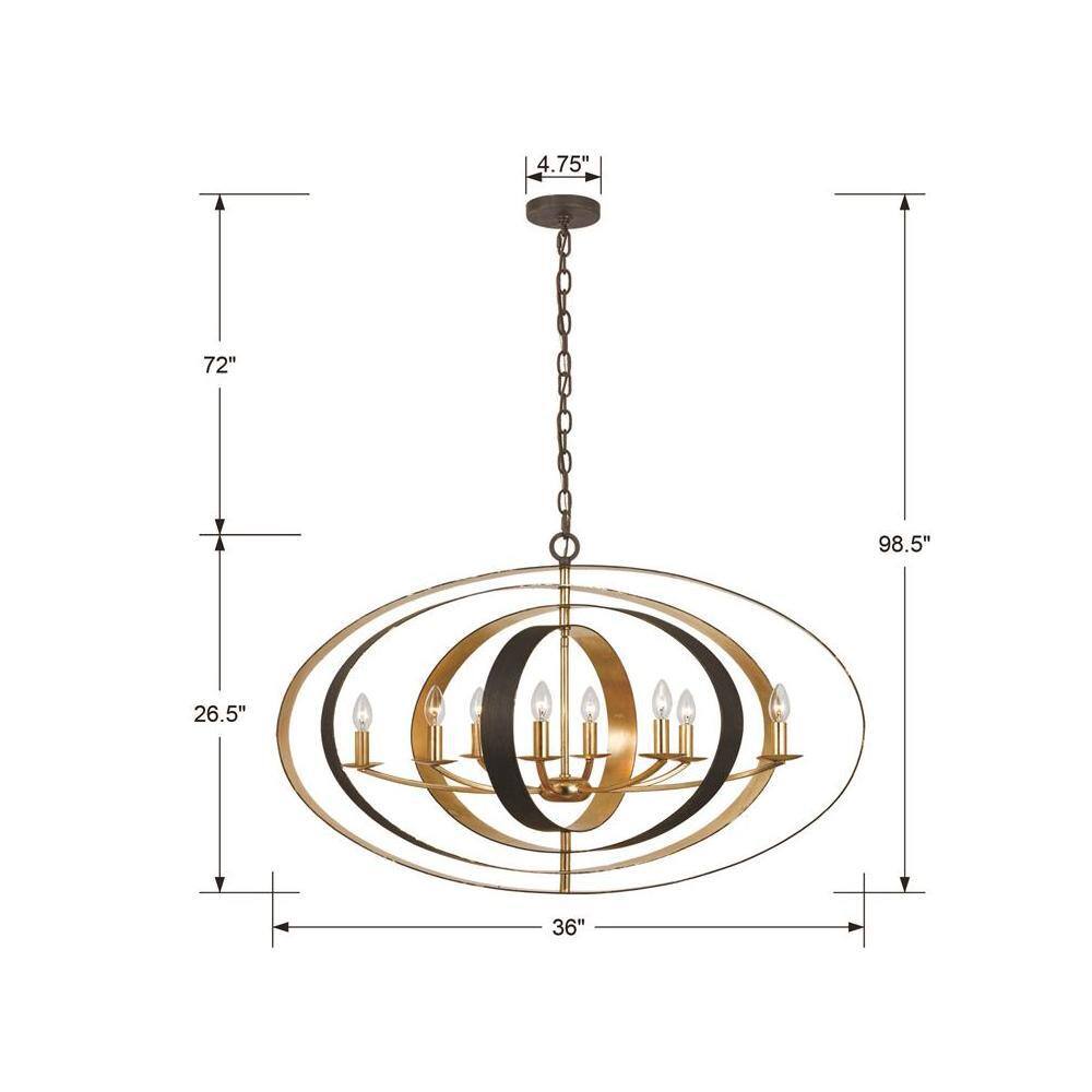 Luna 8-Light English Bronze and Crystal Chandelier