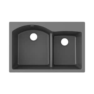 Quartz Classic 33in. Drop-in 2 Bowl Dusk Gray Granite/Quartz Composite Sink Only and No Accessories