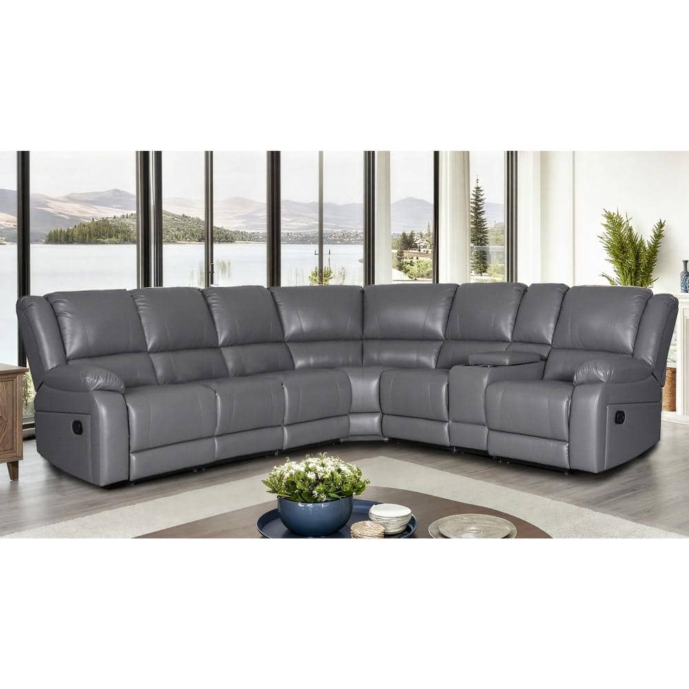 Ellesophas 131 in. 7 Pieces Modular Modern Faux Leather Manual