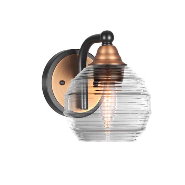 Unbranded Madison 6 in. 1-Light Matte Black and Brass Wall Sconce with Standard Shade