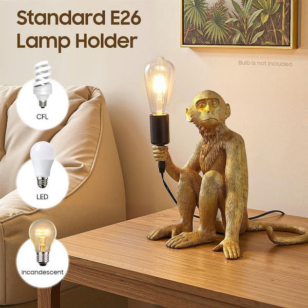 OUKANING 12.5 in. Gold Retro Decorative Desk Resin Sitting Monkey